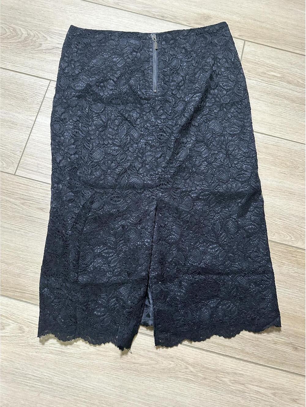 Willi Smith Black Floral Lace Midi Skirt Size 2